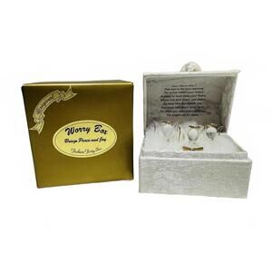 Original Worry Box with Glass Angel Figurines Joy Peace Hope Fashion Forty